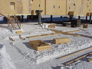 closeup view of the timber foundations