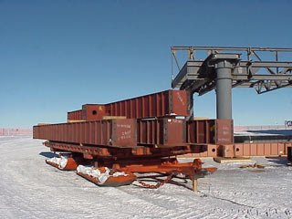 steel foundation beams on a sled