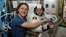 Christina Koch and Jessica Meir getting ready for their spacewalk