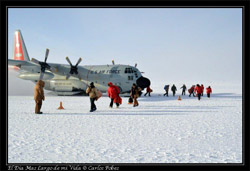 passengers get off the first LC-130 flight to Pole in the 2012-13 season