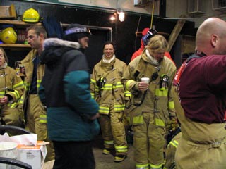 firefighters set up in the gym