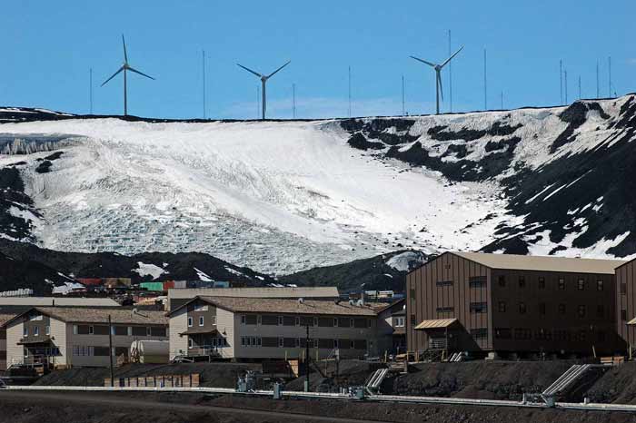 The wind turbines as seen from McMurdo