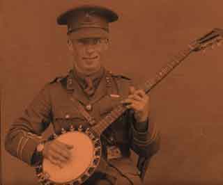 Leonard Hussey with presumably the first banjo in Antarctica