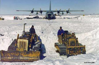 pulling the aircraft up onto level snow
