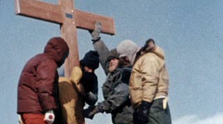 memorial cross at the TE901 crash site on Mt. Erebus