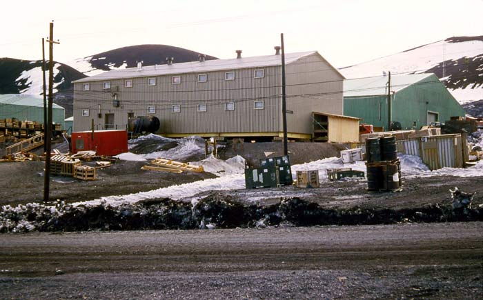1982 photo of the garage behind the public works building