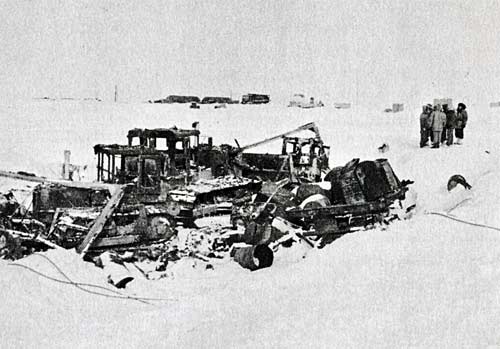 destroyed tractors at Pole