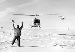 Army helicopters landing at Pole