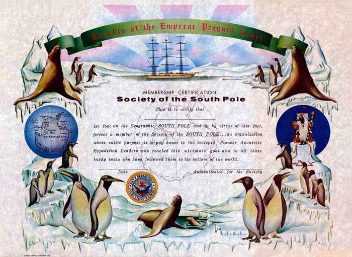 the Society of the South Pole certificate