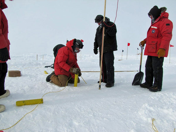 preparing dynamite charges to collapse Old Pole, December 2010