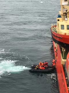 British researchers disembarking at Rothera