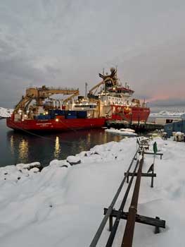 view of the vessel from shore