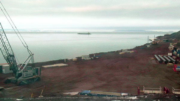 Rachel with the permanent barge pier